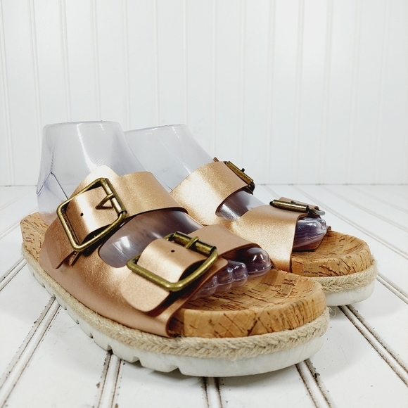 NEW Esprit Brielle Womens Metallic Tan Buckle Slip On Flat Summer Sandals M45 - Picture 4 of 10